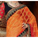 Tremendous Orange Colored Embroidered Net Jacquard Saree